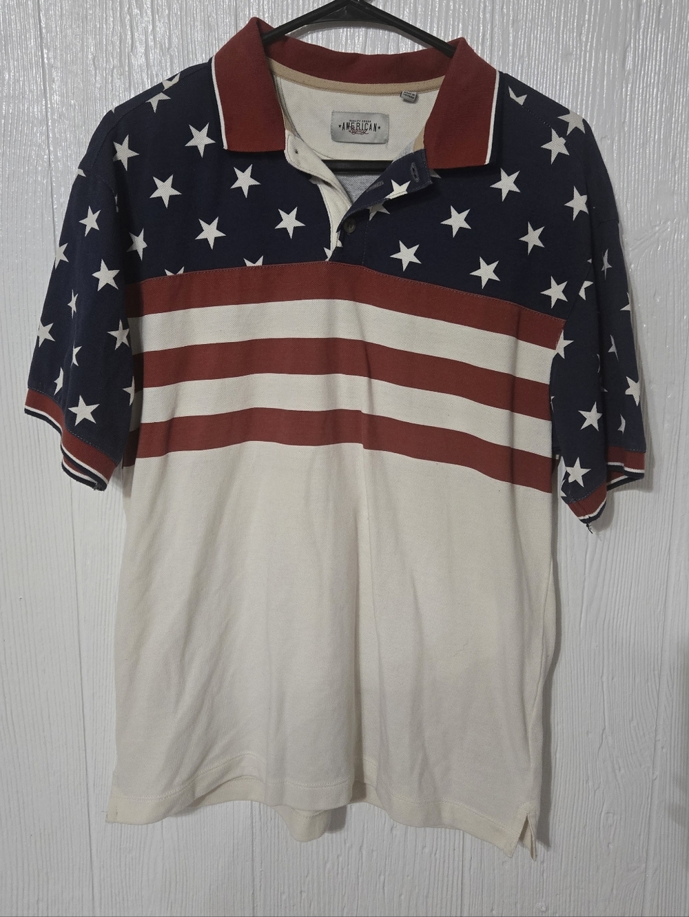 AMERICAN LEGACY American Flag Polo Shirt Mens Red White Blue Patriotic Size M